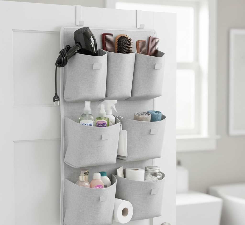 Behind the door bathroom storage organizer with pockets