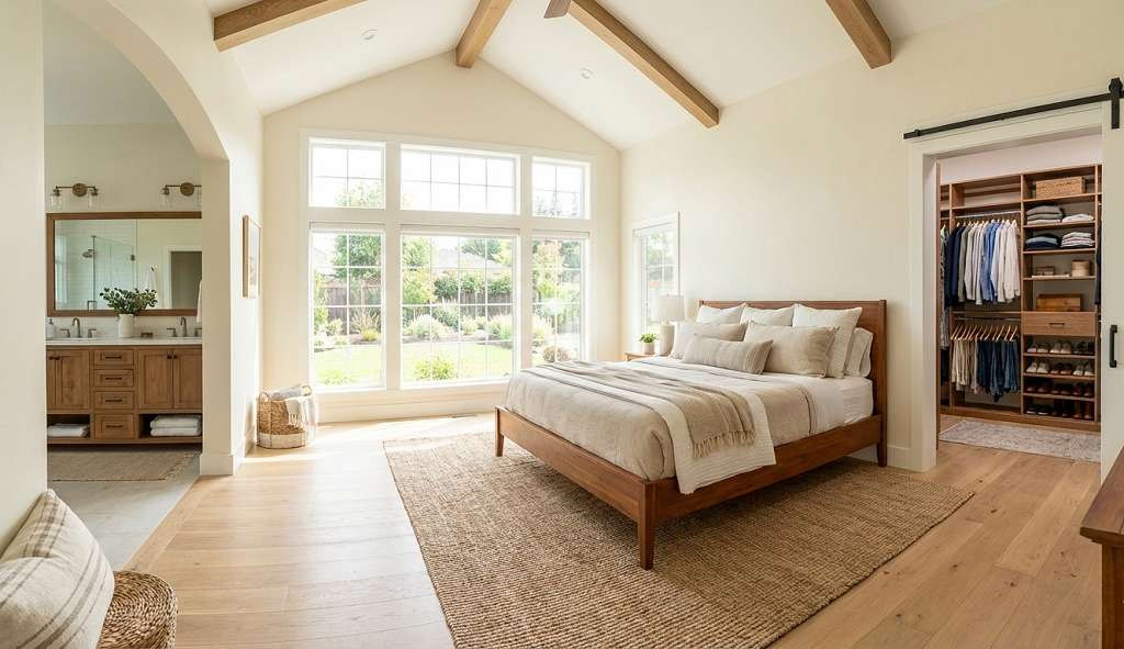 Primary suite home addition with walk-in closet and attached bathroom