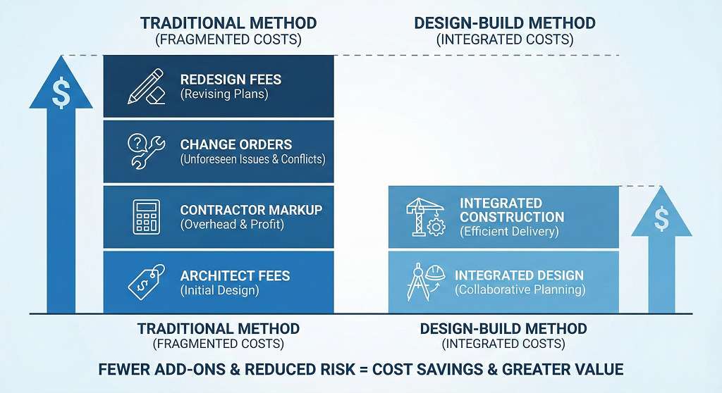 Design-build vs general contractor cost comparison infographic