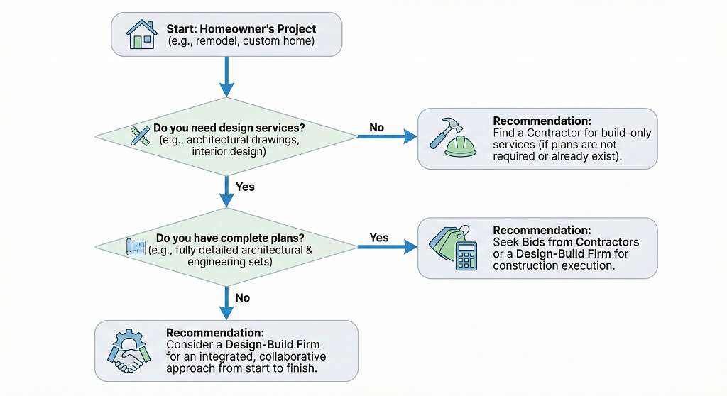 Flowchart to help choose between design-build and general contractor
