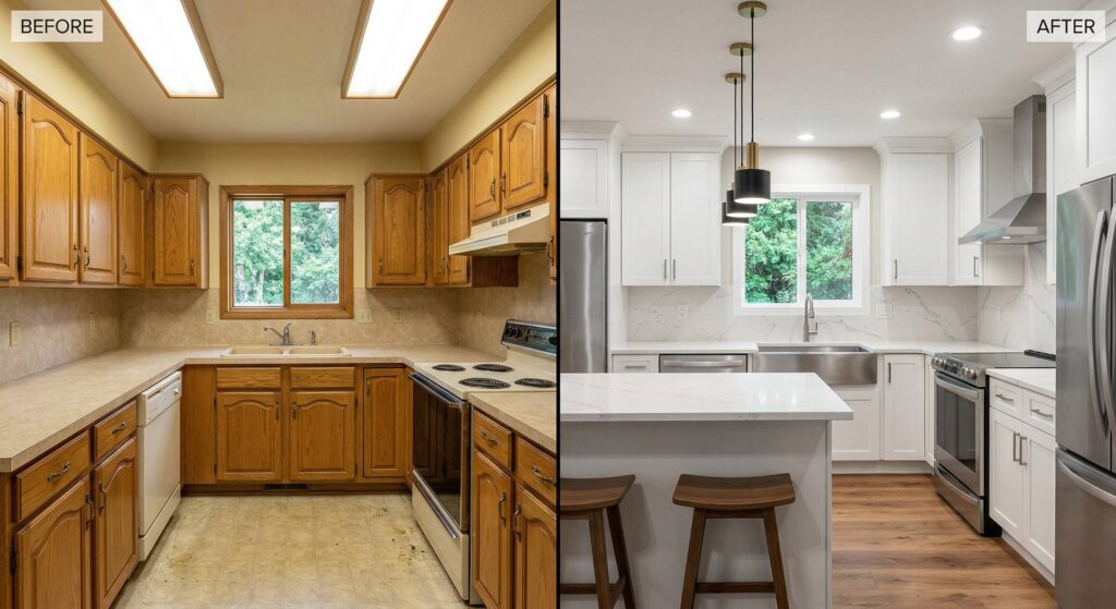 Kitchen remodel before and after transformation in Twin Cities Minnesota home