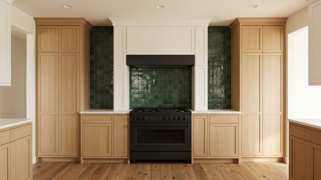 Statement range wall with zellige tile and custom hood surround in a Twin Cities kitchen remodel