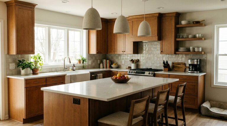 Renovated kitchen with wood-toned cabinets in a Burnsville MN home
