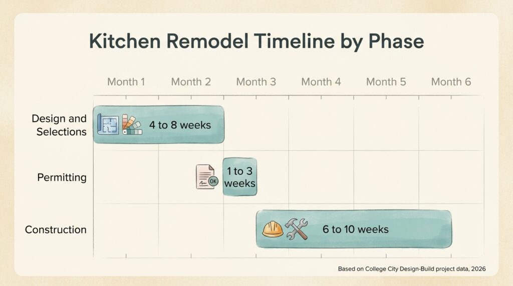 Chart showing design, permit, and construction phases of a remodel