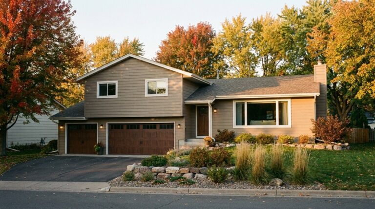 Updated split-level home exterior in an Apple Valley Minnesota neighborhood