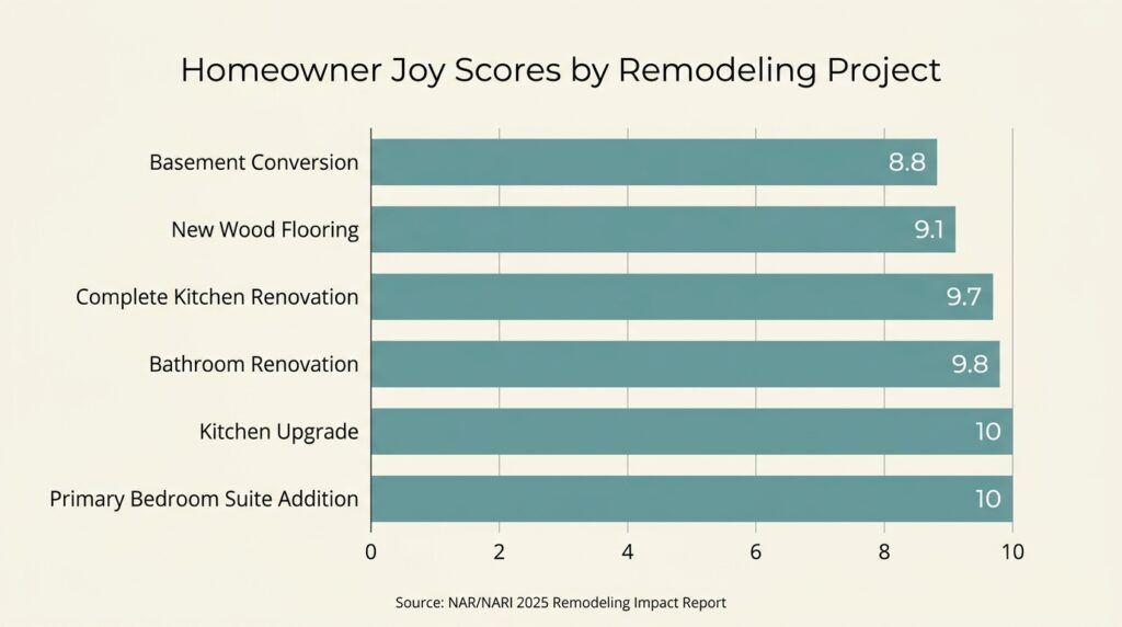 Bar chart of homeowner joy scores by remodeling project type