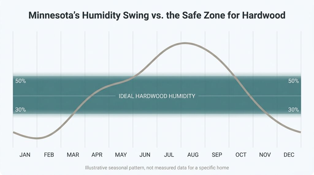 Chart showing safe humidity range for hardwood flooring in Minnesota
