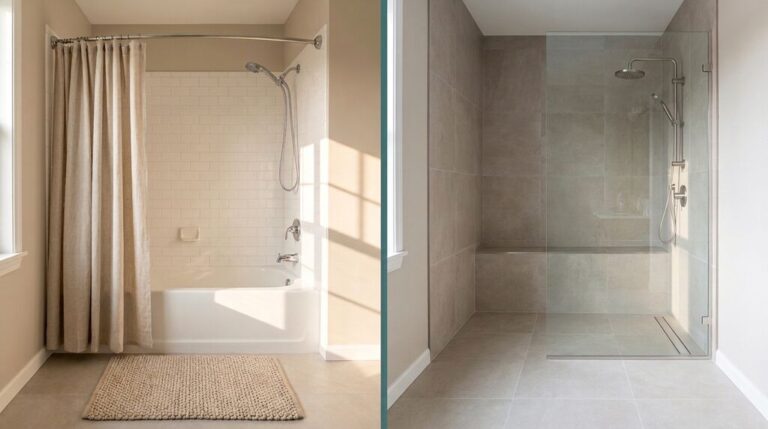 Side by side comparison of walk-in shower vs tub in Minnesota